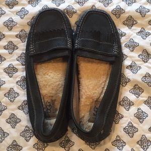 Women’s black leather Ugg loafers